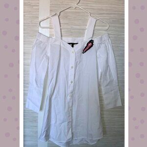 Armani Exchange A/X Cold Shoulder, Button Up Front with unique Applique, Size 0